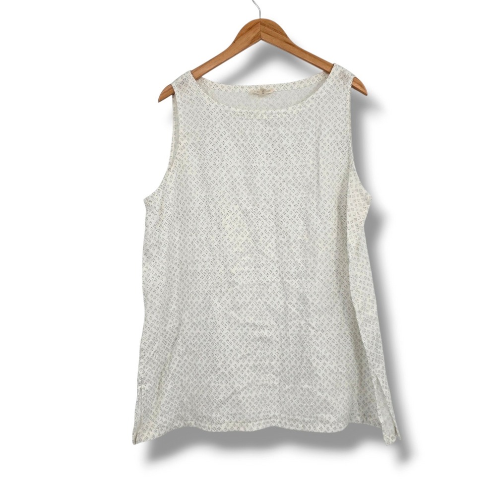 Eileen Fisher White Black Geometric Diamond Organic Cotton Sleeveless Top XL